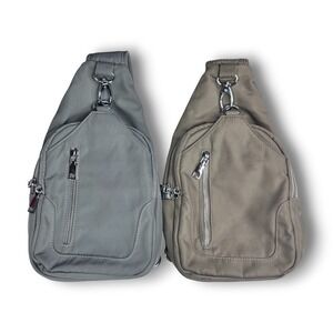 Sasha + Sofi Crossbody Sling Backpack Bags Grey & Olive Green Lot of 2